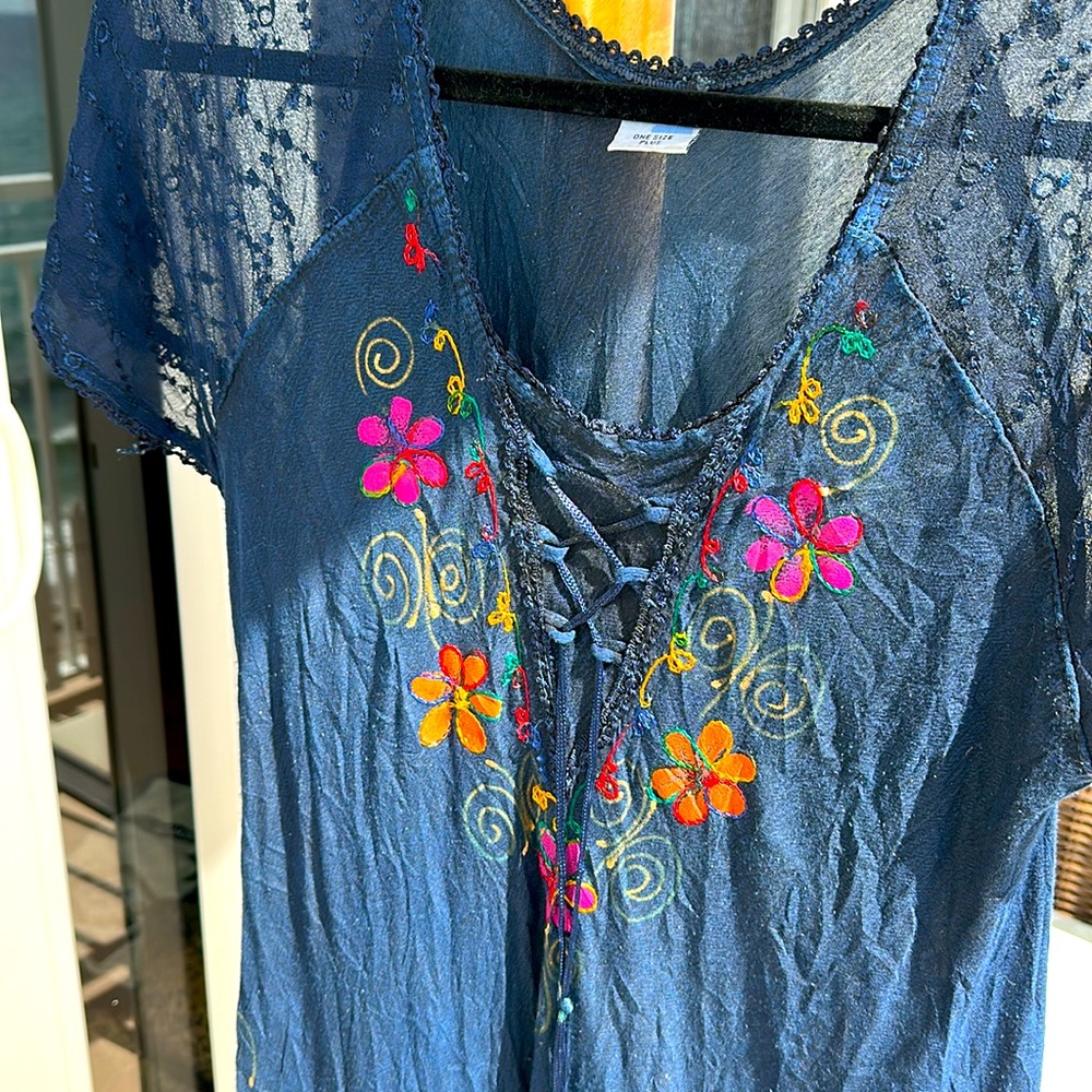 SHORELINE FLORAL MIDI DRESS blue Embroidered - Picture 4 of 9